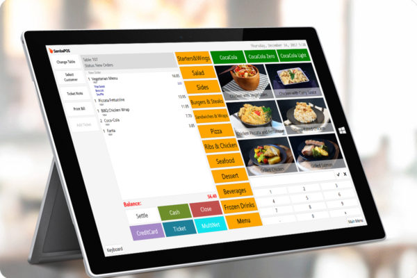 POS Software with the menu items and their prices.